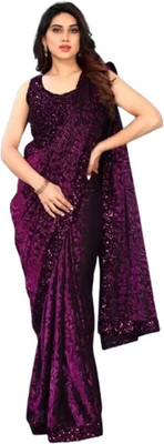 HouseOfCommon Embroidered Bollywood Lycra Blend Saree(Purple)
