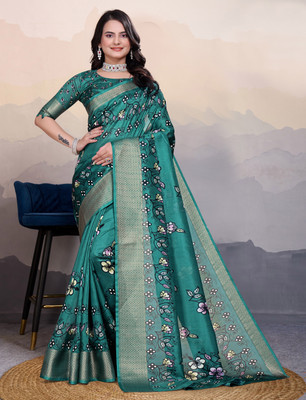 Divastri Embellished, Printed Bollywood Silk Blend, Art Silk Saree(Blue)