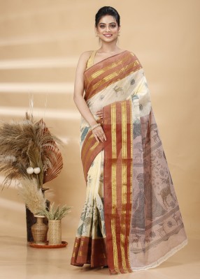 DipDiya Printed Tant Pure Cotton Saree(Brown)