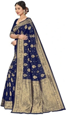 SHRIMAY Woven Kanjivaram Silk Blend Saree(Blue)