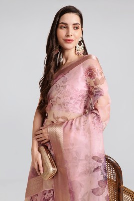 MIRCHI FASHION Printed, Floral Print Bollywood Organza Saree(Pink)