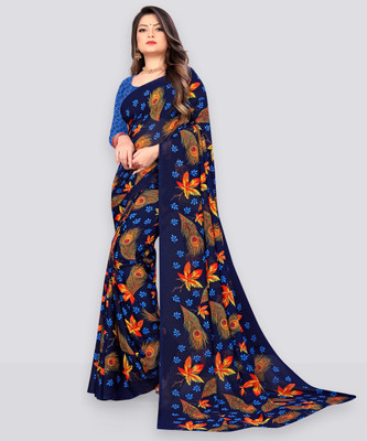 Anand Sarees Floral Print Bollywood Georgette Saree(Dark Blue)