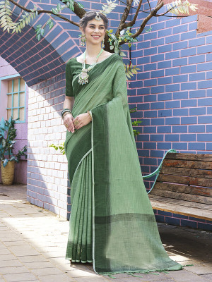 sagarika Solid/Plain Kanjivaram Art Silk Saree(Light Green)
