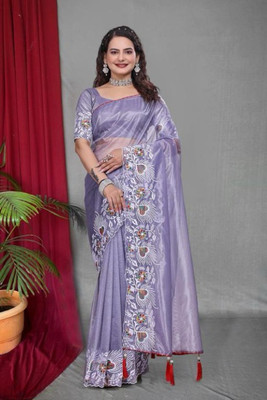 lunexa Solid/Plain, Embroidered Bollywood Net Saree(Grey)