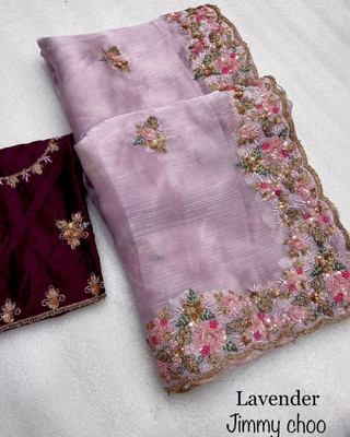 GOLDOLL FAB Embroidered Bollywood Organza Saree(Pink)