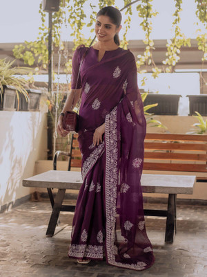 Divastri Woven Daily Wear Cotton Blend Saree(Purple)