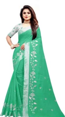 valida Embroidered Bollywood Chanderi, Cotton Blend Saree(Green)