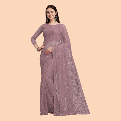 NORAFLEX Embroidered Bollywood Net Saree(Brown)