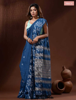 Shree Hari Self Design Handloom Cotton Blend Saree(Light Blue)
