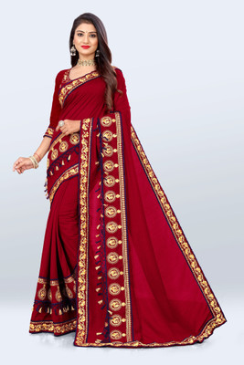 AVSAR TRENDZ Embroidered, Solid/Plain Bollywood Tussar Silk Saree(Maroon)
