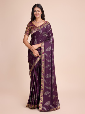 Mijashree Printed Bollywood Lycra Blend Saree(Purple)