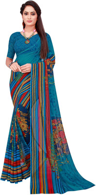 Saadhvi Printed Daily Wear Georgette Saree(Blue)