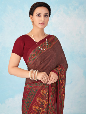 Sareemall Printed Daily Wear Crepe Saree(Maroon)
