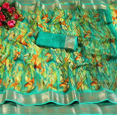 Vichitra Printed Bollywood Georgette Saree(Green)