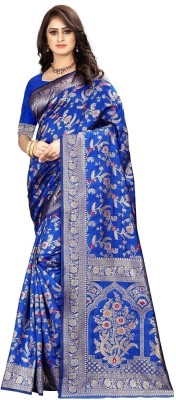 fFASHION Woven, Embellished, Solid/Plain, Printed, Self Design, Floral Print, Digital Print, Dyed Banarasi Art Silk, Cotton Silk Saree(Light Blue)