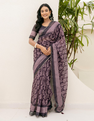 all about you Printed Bollywood Cotton Blend Saree(Purple)