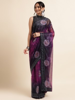 Tasrika Digital Print, Embellished, Embroidered Bollywood Lycra Blend Saree(Magenta)