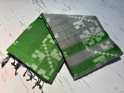 ROY SAREE CENETR Geometric Print, Woven Bollywood Pure Cotton Saree(Light Green)