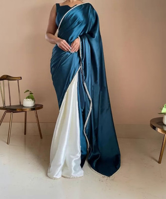 Suntex Solid/Plain Bollywood Satin Saree(Blue)