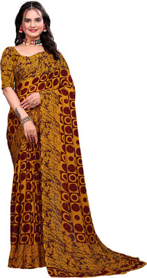 Kanooda Prints Printed Daily Wear Georgette Saree(Mustard)