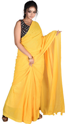 sareegarden Solid/Plain Handloom Pure Cotton Saree(Yellow)