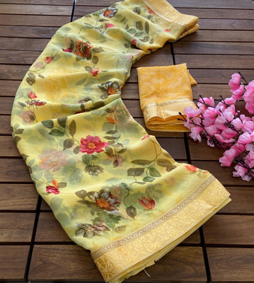 bhavika silk mills Printed Daily Wear Georgette Saree(Yellow)