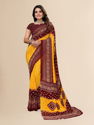 Moda Rapido Printed, Self Design Daily Wear Georgette Saree(Maroon, Yellow)