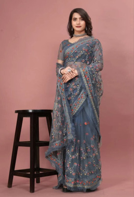 NIYANTAKSH Embroidered Bollywood Net Saree(Grey)