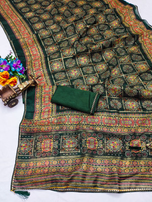Kanooda Prints Printed Kota Doria Net Saree(Multicolor)