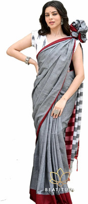 HouseOfCommon Self Design Handloom Pure Cotton Saree(Grey)