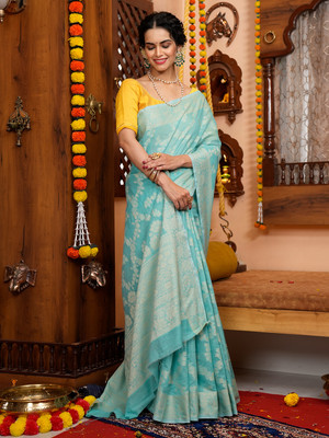 KARAGIRI Floral Print Daily Wear Cotton Blend Saree(Green)