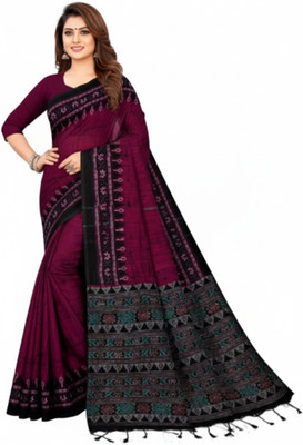 Dixon Printed, Self Design Sambalpuri Pure Cotton Saree(Purple)