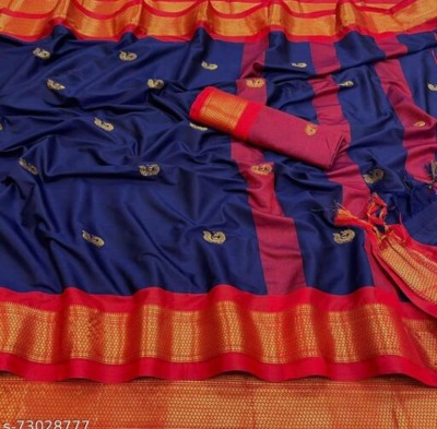 Kimisha Woven Bollywood Silk Blend Saree(Dark Blue)