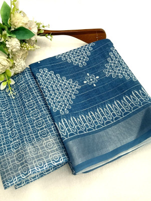 HouseOfCommon Self Design Kanjivaram Pure Cotton, Cotton Silk Saree(Blue)