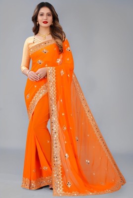 Shypram Self Design, Embroidered Bollywood Georgette Saree(Orange)