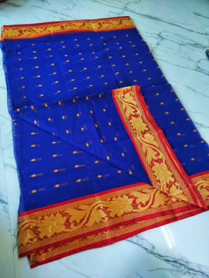 Bikash Dutta Fashion Self Design Tant Pure Cotton Saree(Blue)