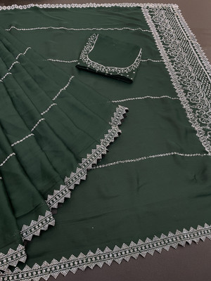 JennyFeb Villa Solid/Plain Bollywood Pure Silk Saree(Pack of 2, Green)
