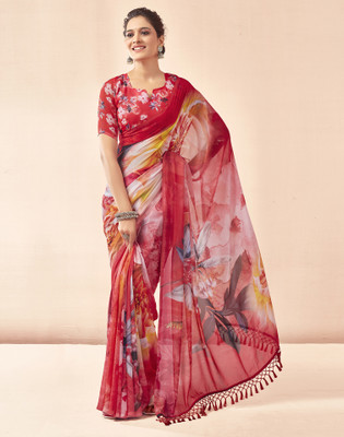 Divastri Digital Print, Printed Bollywood Georgette Saree(Red, Multicolor)