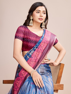 SICHYAH Printed, Floral Print Bollywood Cotton Linen Saree(Multicolor)