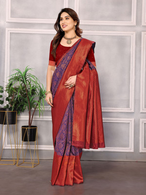 Soor Panchi Woven Kanjivaram Pure Silk Saree(Blue)