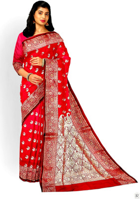 MUBARAK Woven Banarasi Satin Saree(Red)