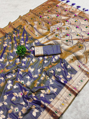 siddharth textiles Self Design Bollywood Cotton Silk Saree(Dark Blue)