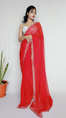 Stylee Couture Embellished, Self Design Bollywood Georgette Saree(Red)