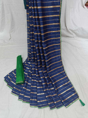 Kalpana creation Printed Leheria Silk Blend Saree(Blue)