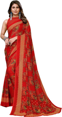Priyashi Printed Bandhani Georgette Saree(Red)