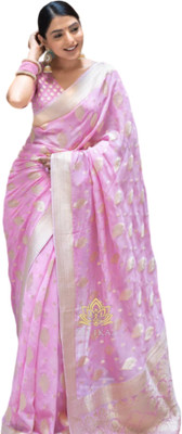 Moksha trends Printed Banarasi Pure Silk Saree(Pink)