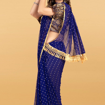 DIVYASHAKTI FASHION Embellished Daily Wear Chiffon Saree(Dark Blue)