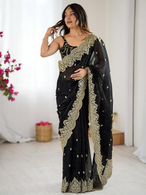 Sareemall Embellished Bollywood Chiffon Saree(Black)