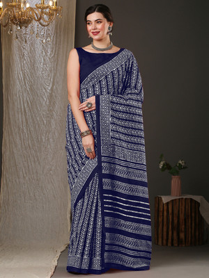 Divastri Digital Print Daily Wear Cotton Blend, Art Silk Saree(Dark Blue)
