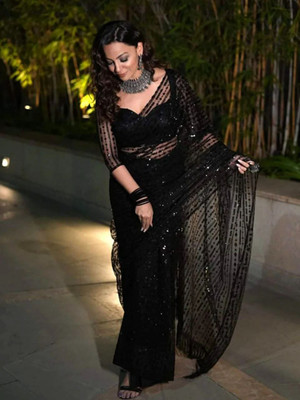 AKManasvi Self Design Daily Wear Net Saree(Black)